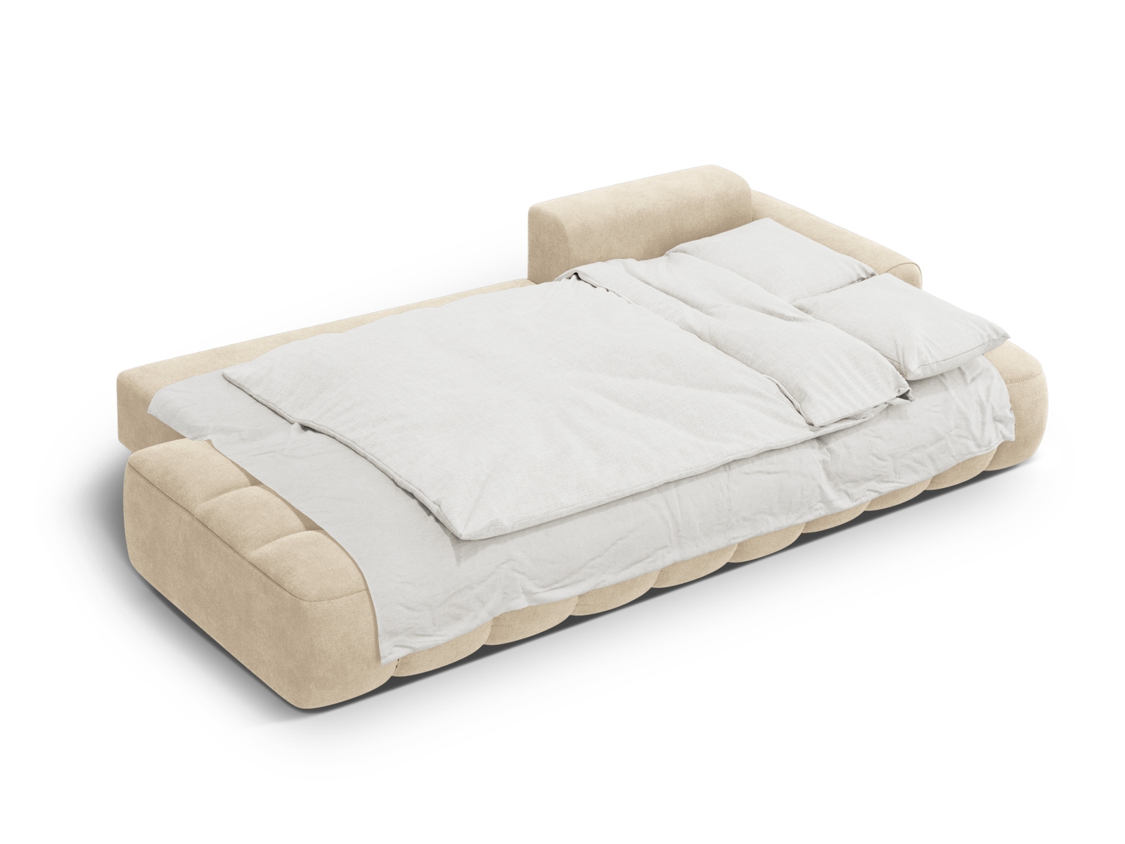Cosmopolitan Design Ecksofa Linz 3-Sitzer offen mit Schlaffunktion Samt Vogue Helles Beige Rechts