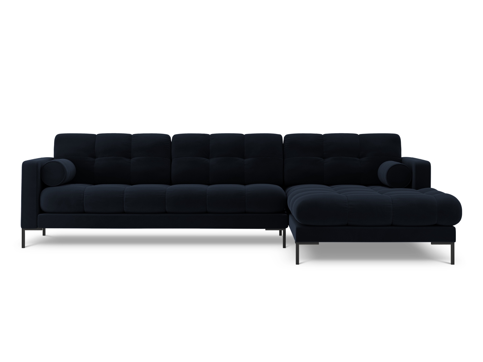 Cosmopolitan Design Ecksofa Bali 5-Sitzer Samt Bluvel Dunkelblau Rechts Beine Schwarzes Metall