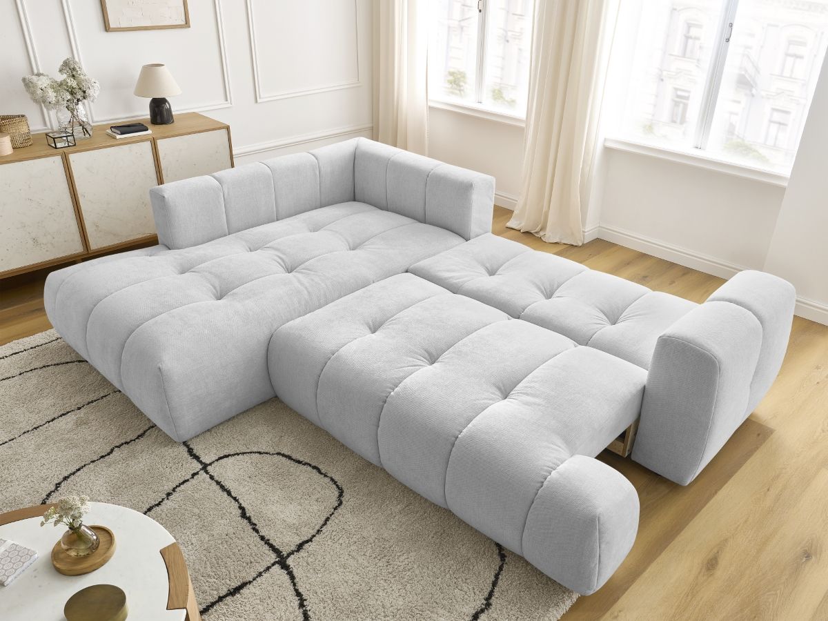 Bobochic Fuji Ecksofa mit Schlaffunktion und Bettkasten 282 × 204 cm Stoff Hellgrau Ecke links