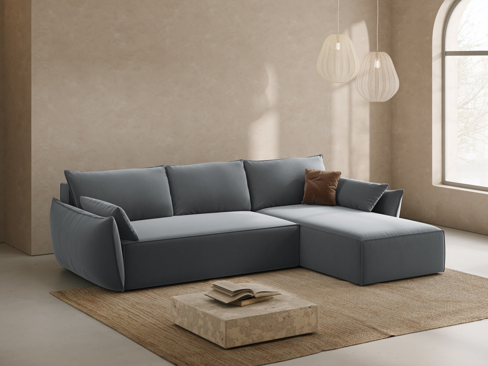Micadoni Kaelle Ecksofa 4-Sitzer mit Schlaffunktion Rechts Samt Bluvel Grau