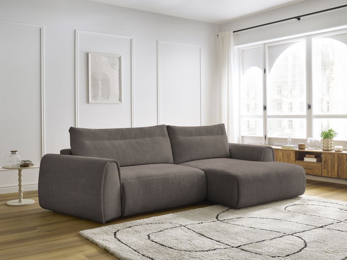 Bobochic Aden Ecksofa 293 × 152 cm Stoff Taupe Ecke rechts