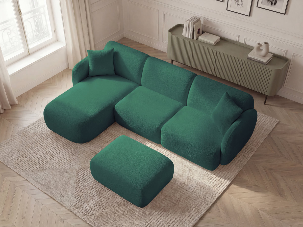 Bobochic Anda Ecksofa mit Pouf 292 × 163 cm Chenille Dunkelgrün Ecke links