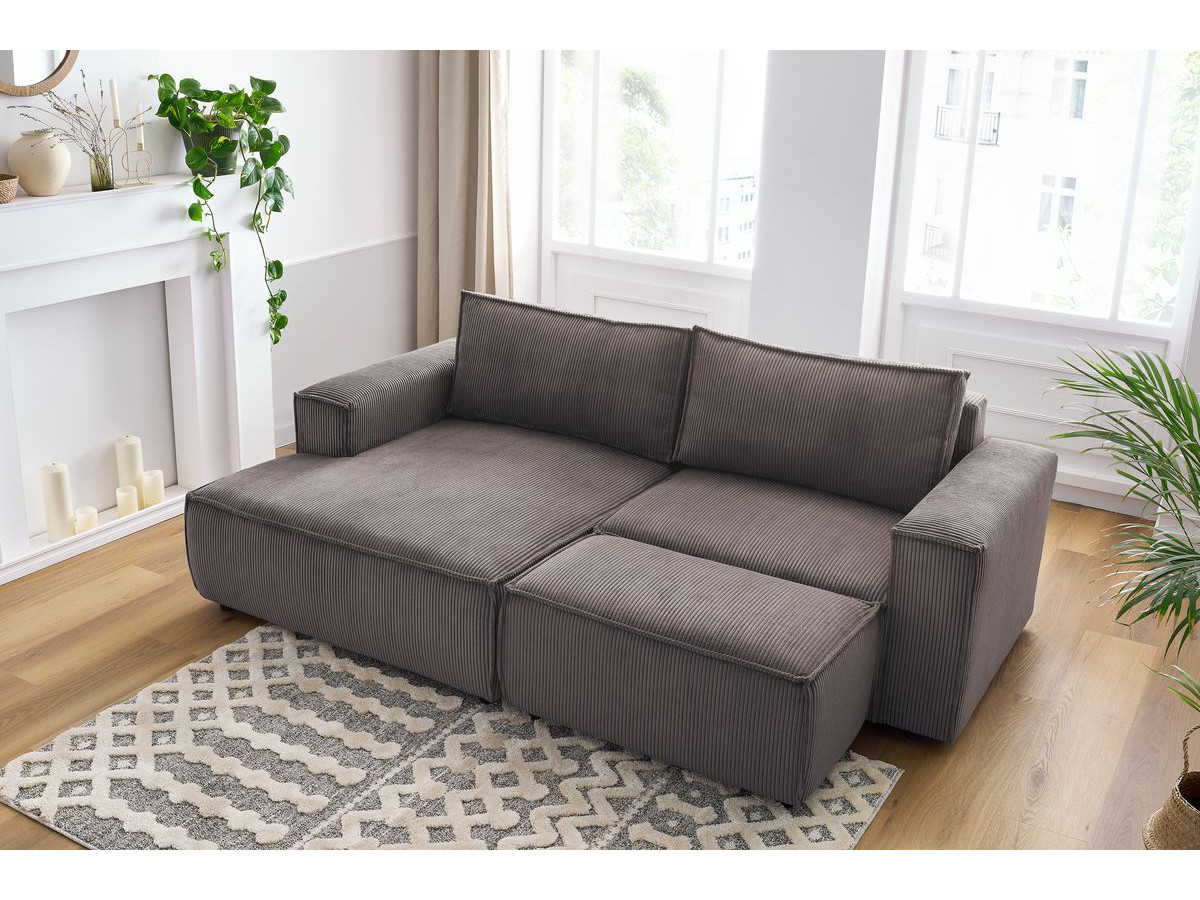 Bobochic Nihad Ecksofa mit Pouf Cordsamt Taupe Ecke links