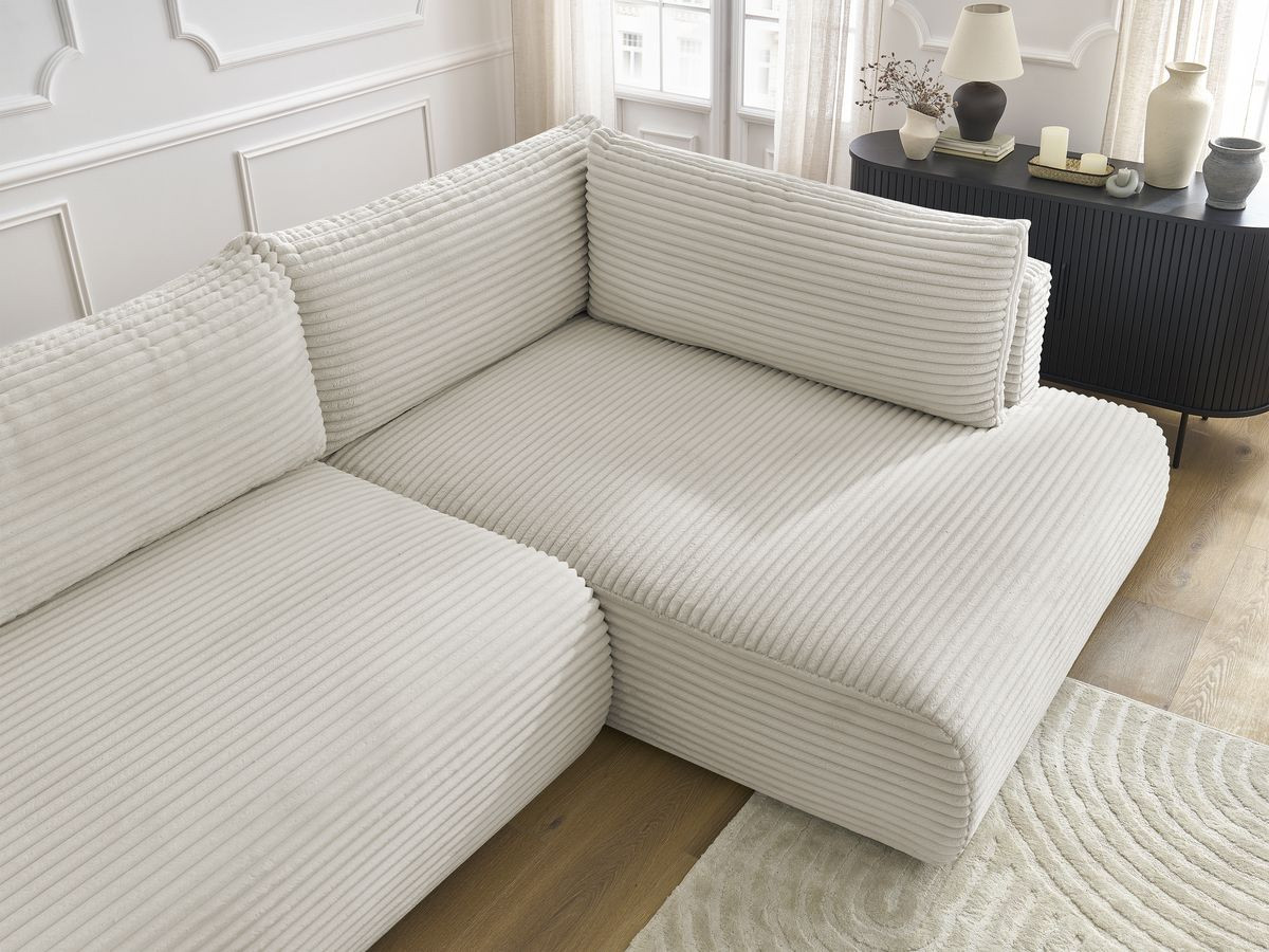 Bobochic Lucien Ecksofa mit Schlaffunktion und Bettkasten 296 × 198 cm Breitcord weich Beige Ecke rechts
