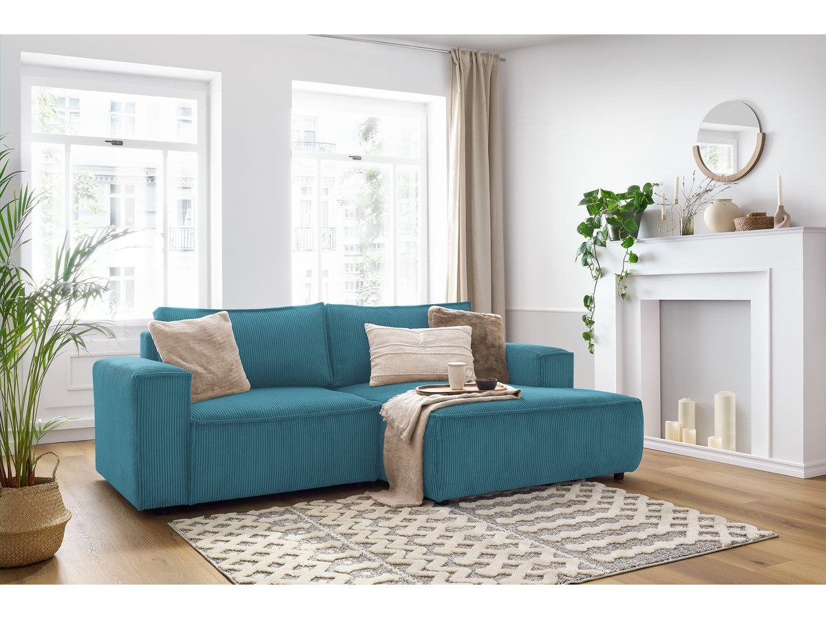Bobochic Nihad Ecksofa Cordsamt Dunkelblau Ecke rechts