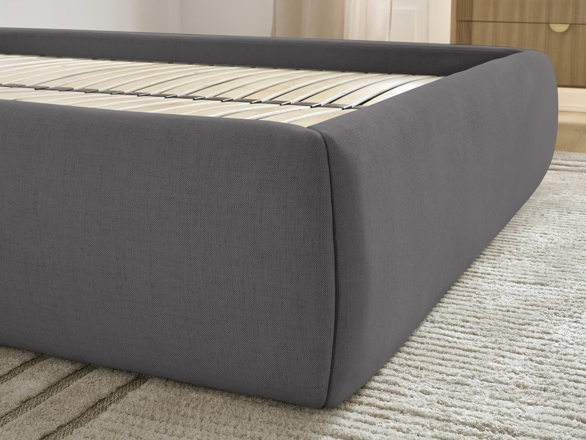 Bobochic Inera Bettgestell mit Bettkasten, ohne Kopfteil Stoff Dunkelgrau, Liegefläche 160 × 200 cm