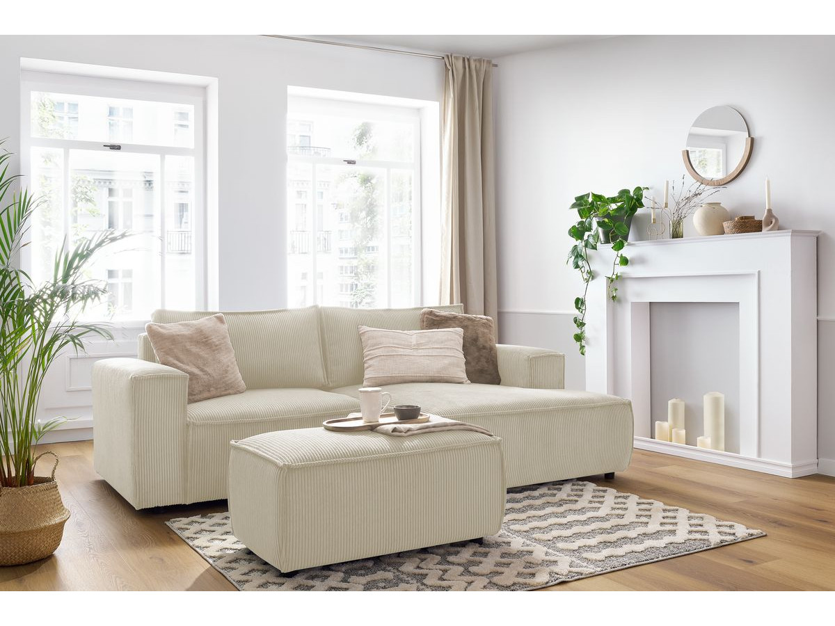 Bobochic Nihad Ecksofa mit Pouf Cordsamt Beige Ecke rechts