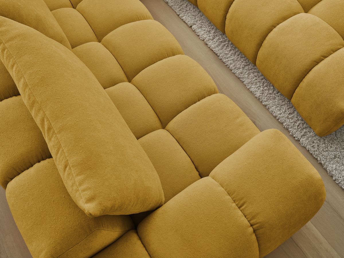 Bobochic Everest Ecksofa mit Schlaffunktion und Pouf, 4 Kissen Strukturstoff Gelb Ecke rechts