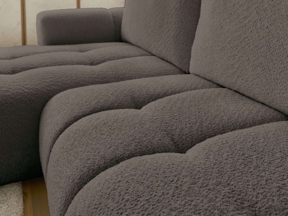 Bobochic Fuji Ecksofa mit Schlaffunktion und Bettkasten und Pouf 292 × 160 cm Bouclé-Stoff Braun Ecke links