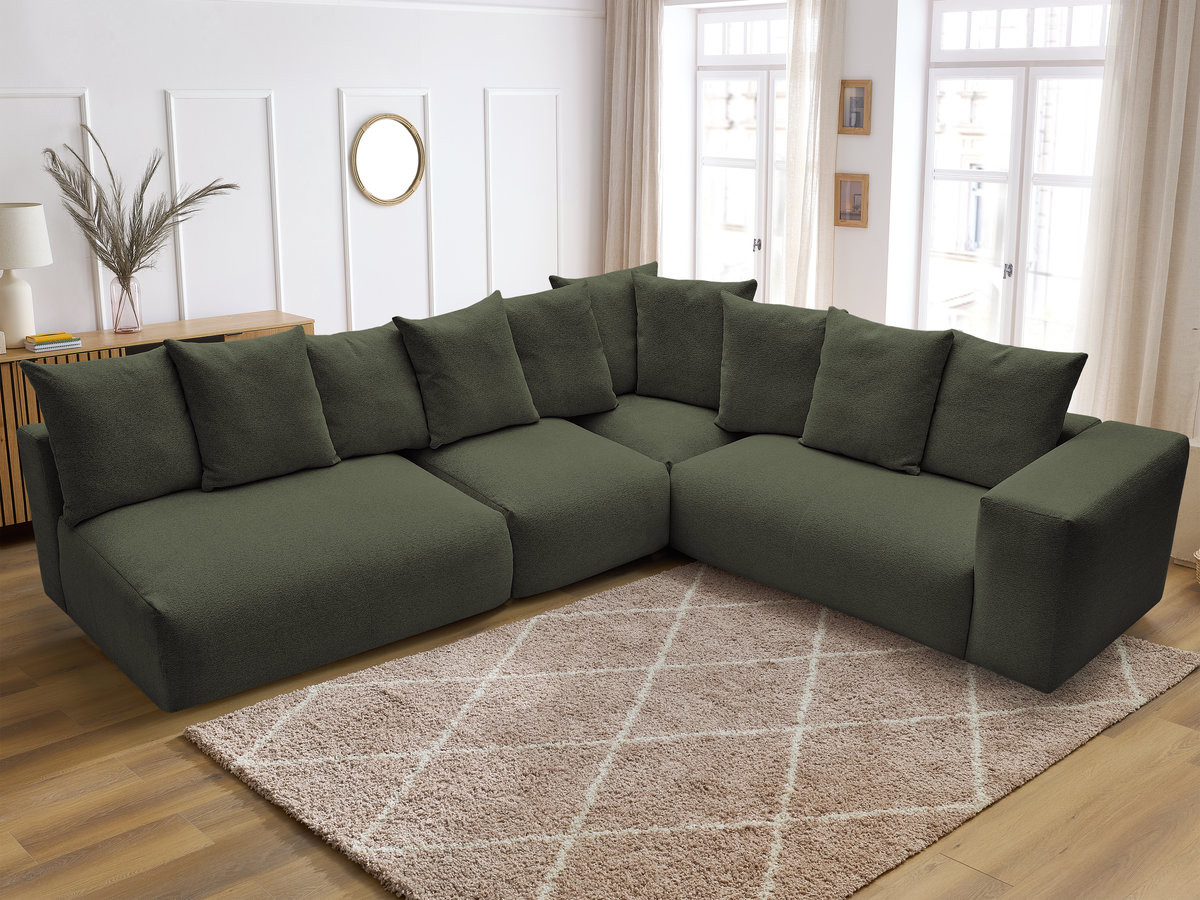 Bobochic Voltaire Ecksofa 322 × 268 cm Melange-Stoff Grün Ecke rechts