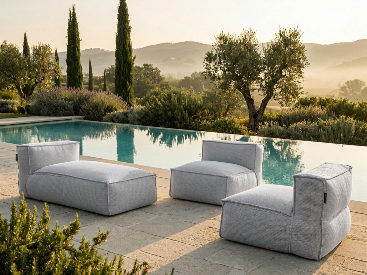 Bobochic Biarritz Gartensofa 3-Sitzer Melange-Stoff Grau