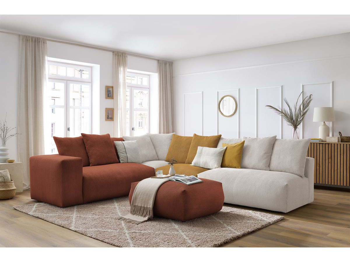 Bobochic Voltaire Ecksofa mit Pouf 322 × 268 cm Cordsamt Mehrfarbig Ecke links