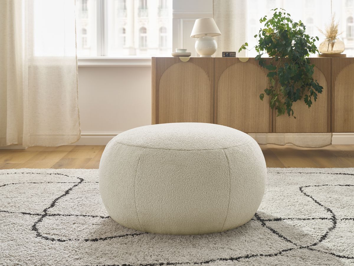 Bobochic Hayden Pouf, rund Bouclé-Stoff Beige, 76 cm