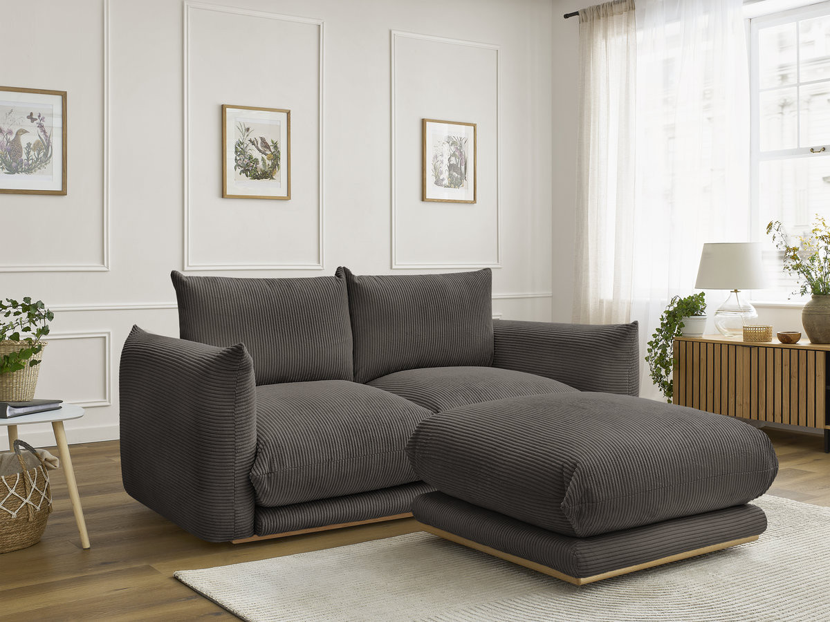 Bobochic Ernest Sofa 3-Sitzer mit Pouf 193 × 106 cm Cordsamt Taupe