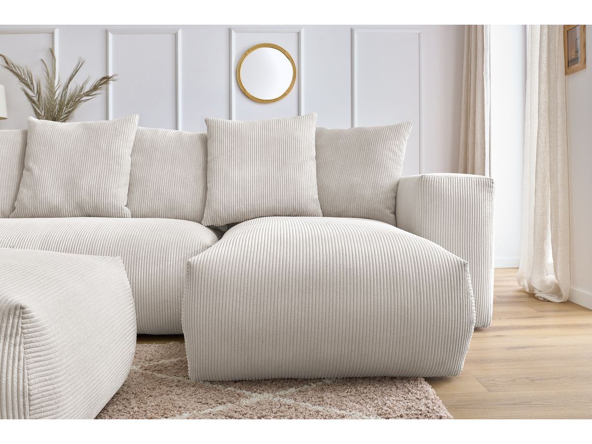 Bobochic Voltaire Wohnlandschaft mit Pouf 356 × 214 cm Cordsamt Beige Ecke rechts
