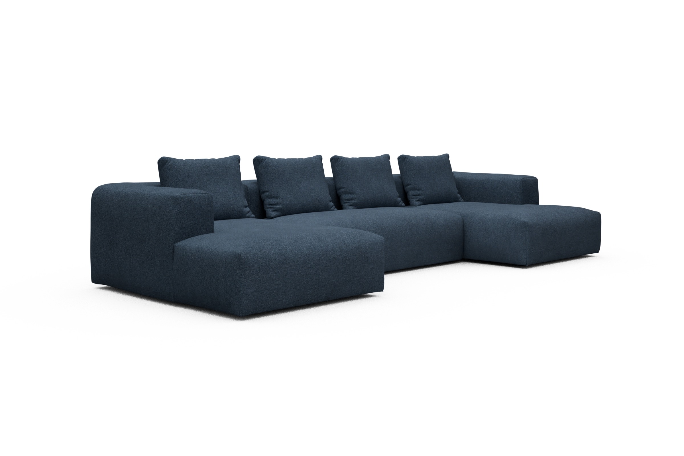 Wohnlandschaft Fred mit 2-Sitzer und Chaiselongue beidseitig Boucle-Blue