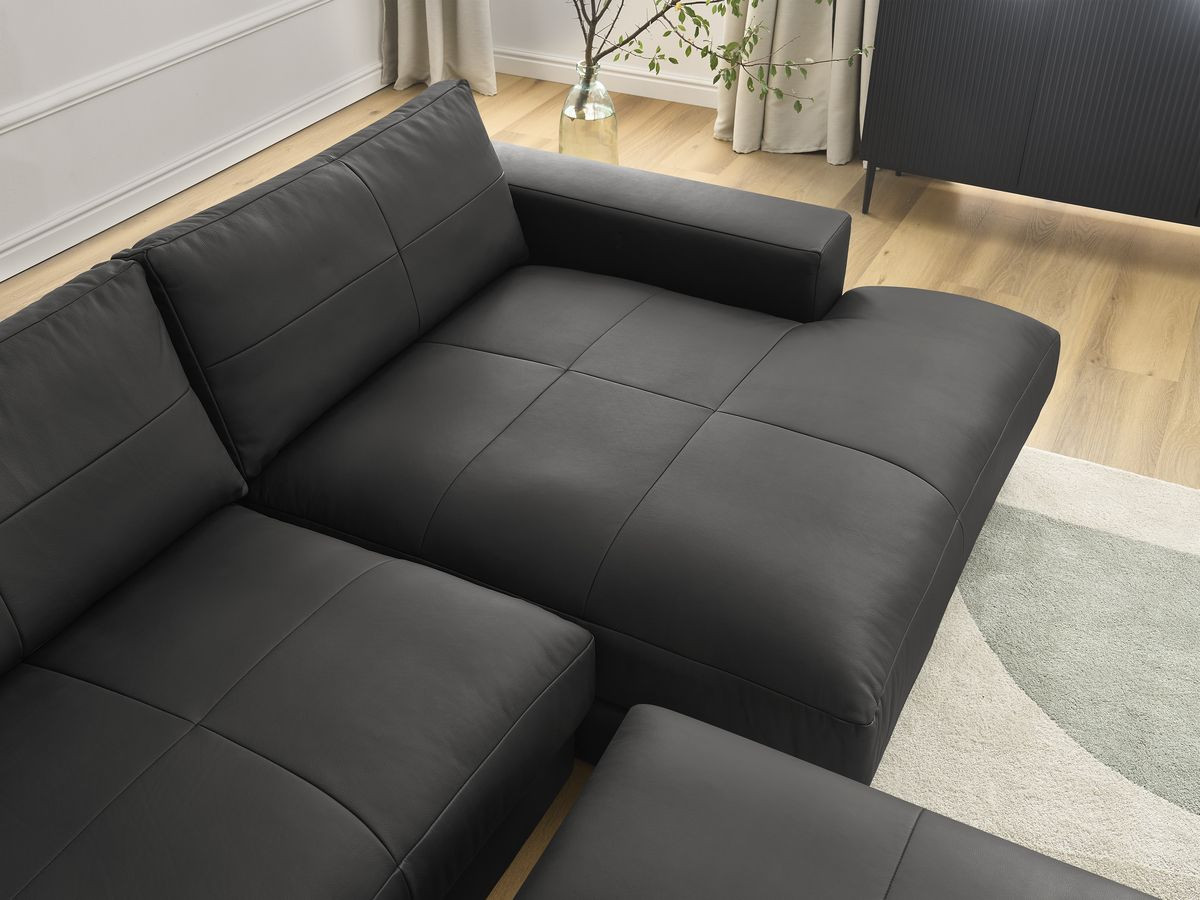 Bobochic Leonard Ecksofa mit Pouf 274 × 159 cm Leder Schwarz Ecke rechts
