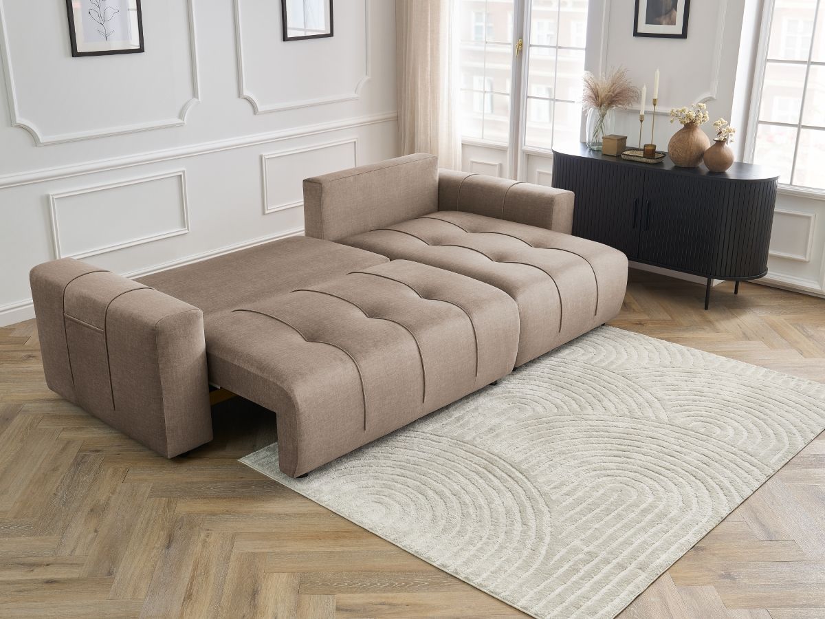 Bobochic Arsene Ecksofa mit Schlaffunktion und Bettkasten 288 × 148 cm Samt Taupe