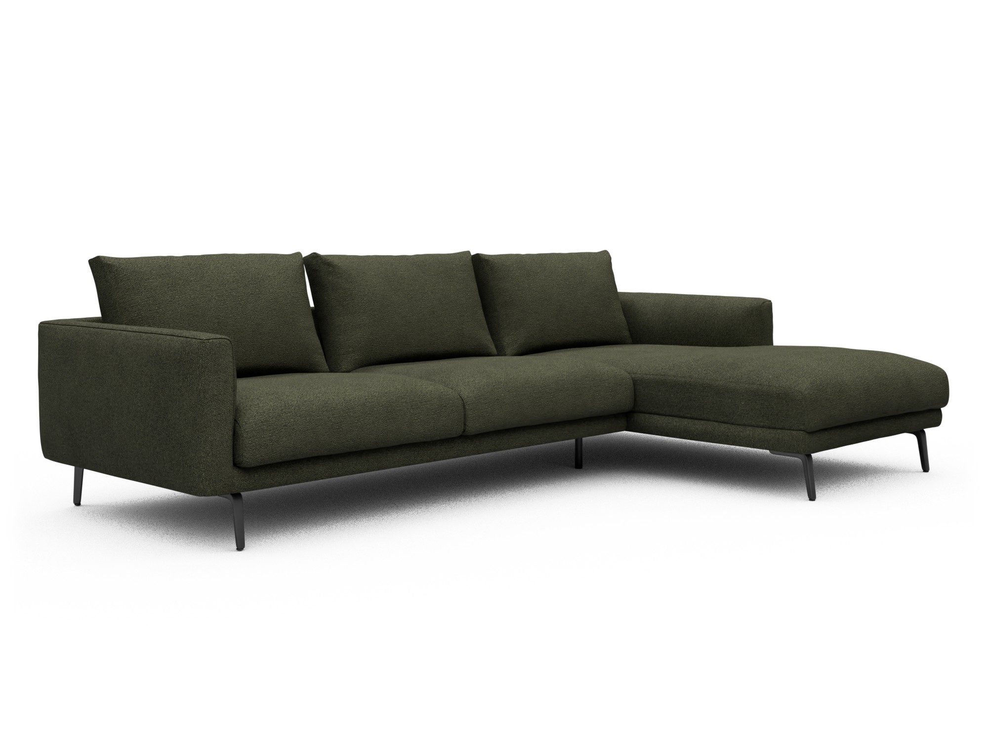 Skandi Home Ecksofa Karl Chaiselongue rechts mit 2,5-Sitzer Boucle-Forest-Green moebelfaktor