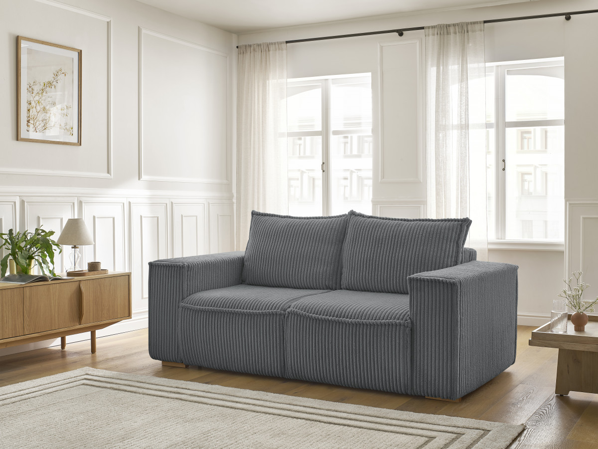 Bobochic Chelsea Schlafsofa 3-Sitzer Cordsamt Dunkelgrau, Liegefläche 140 × 200 cm