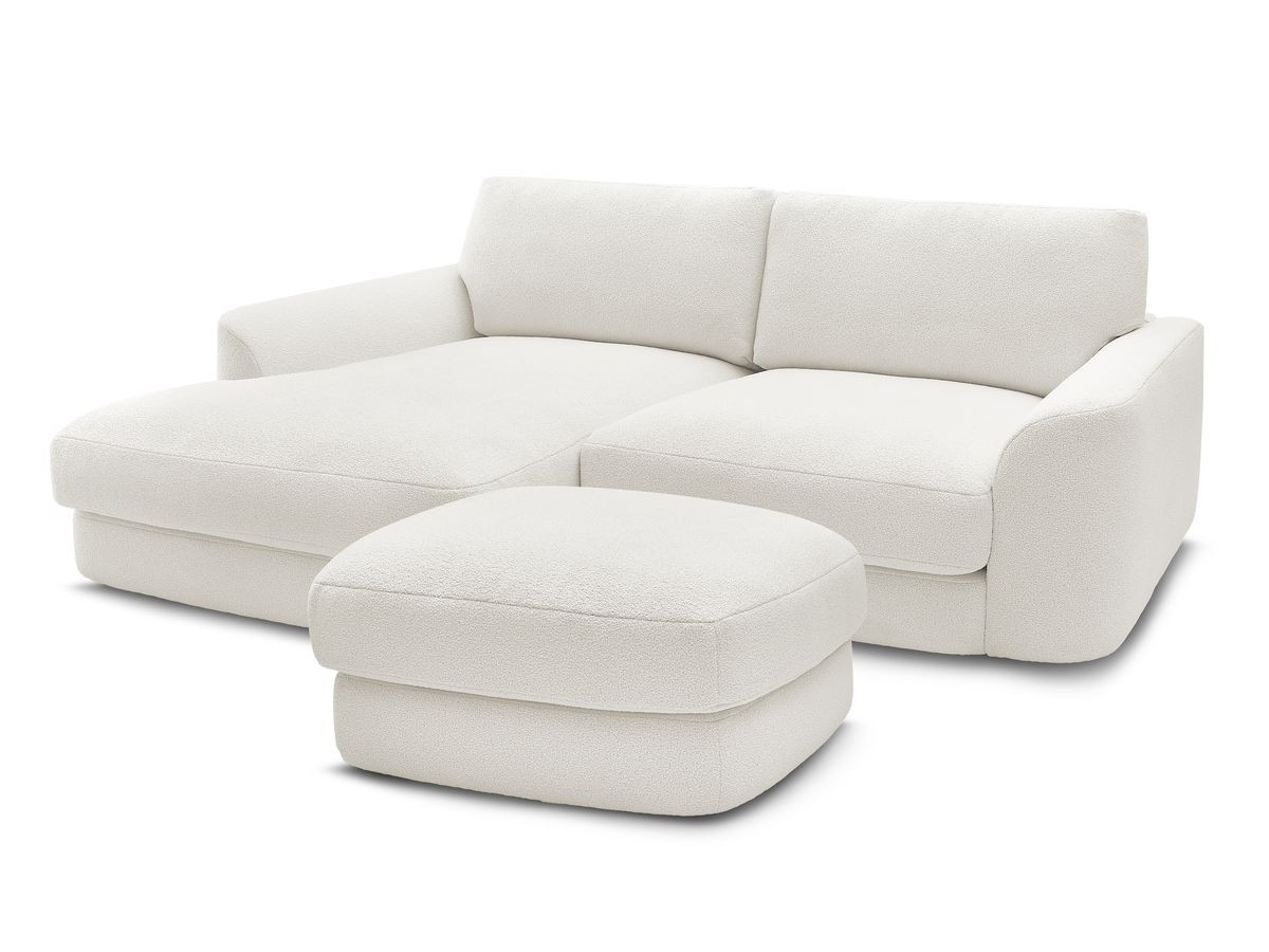 Bobochic Leonore Ecksofa mit Pouf Bouclé-Stoff Weiß Ecke links