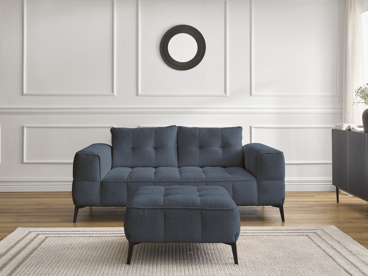 Bobochic Anis Sofa 2-Sitzer mit Pouf Bouclé-Stoff Dunkelblau