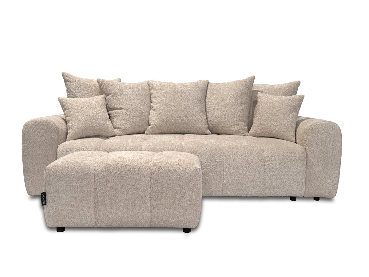 Bobochic Roxelane Schlafsofa 3-Sitzer mit Bettkasten und Pouf Bouclé-Stoff Beige