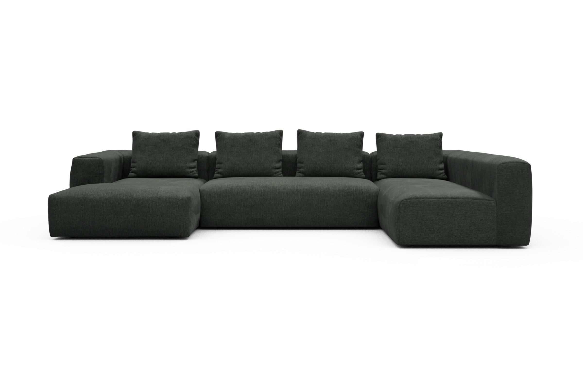 Skandi Home Wohnlandschaft Fred Chaiselongue links mit 2-Sitzer und lange Armlehne rechts Aivi-Pine-Green moebelfaktor