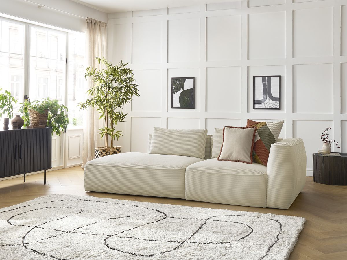 Bobochic Leopold Sofa 3-Sitzer Cordsamt Beige Armlehne rechts