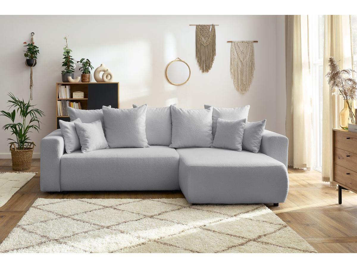 Bobochic Envy Ecksofa mit Schlaffunktion und Bettkasten Bouclé-Stoff Hellgrau