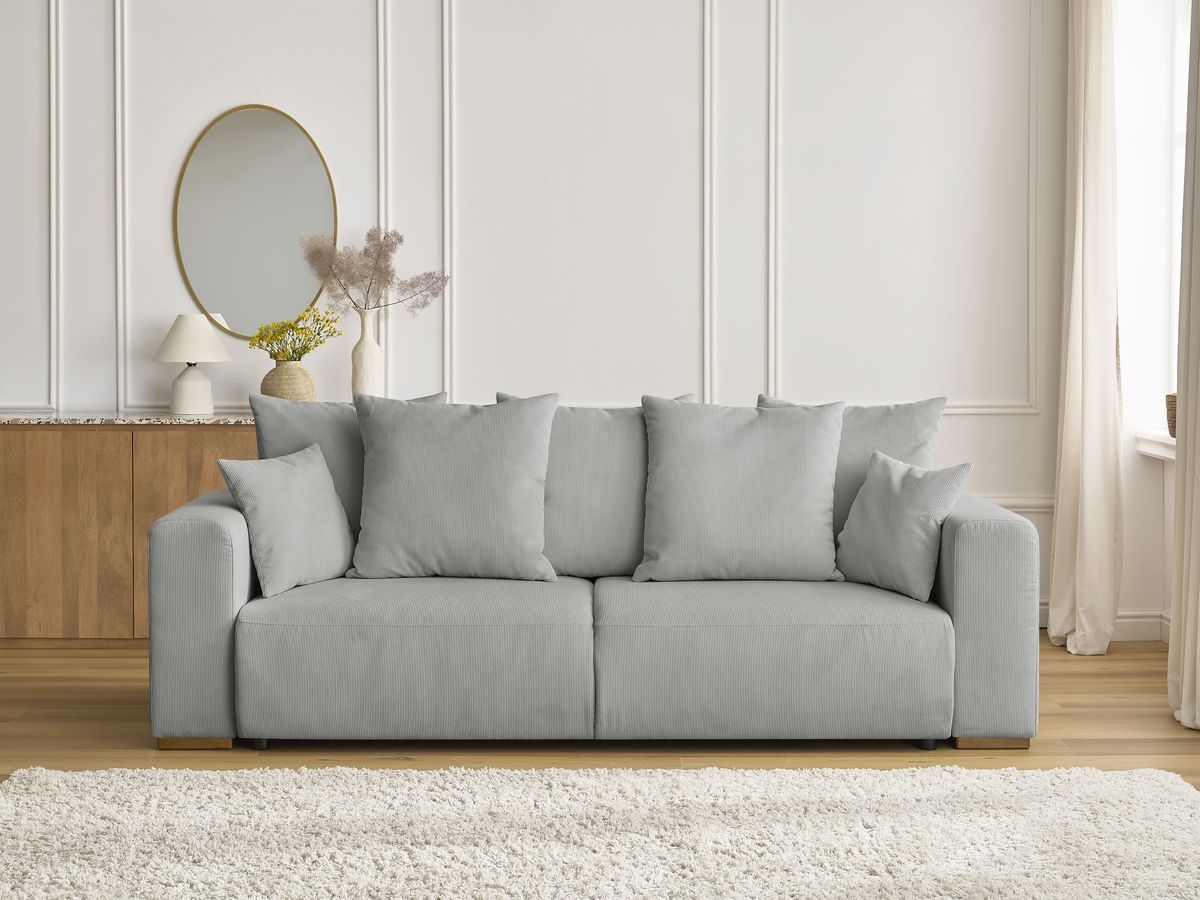 Bobochic Sidonie Schlafsofa 3-Sitzer mit Bettkasten Cordsamt Hellgrau