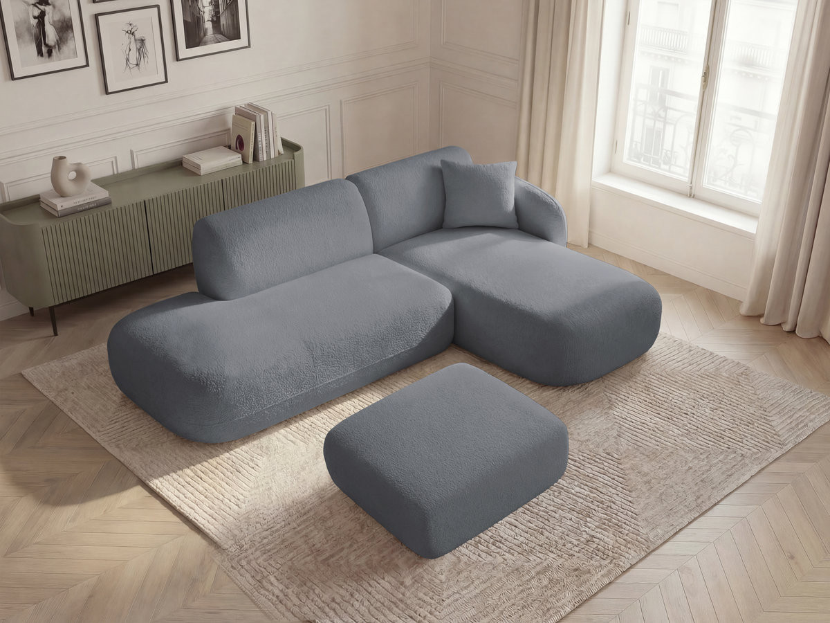 Bobochic Anda Ecksofa mit Pouf 241 × 163 cm Chenille Grau Ecke rechts