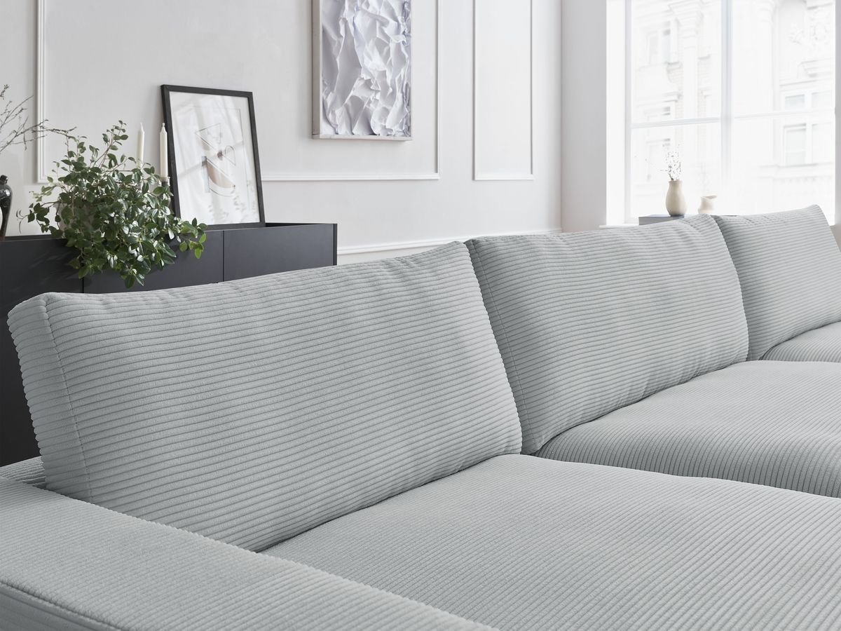 Bobochic Leonard Wohnlandschaft 349 × 159 cm Cordsamt Hellgrau