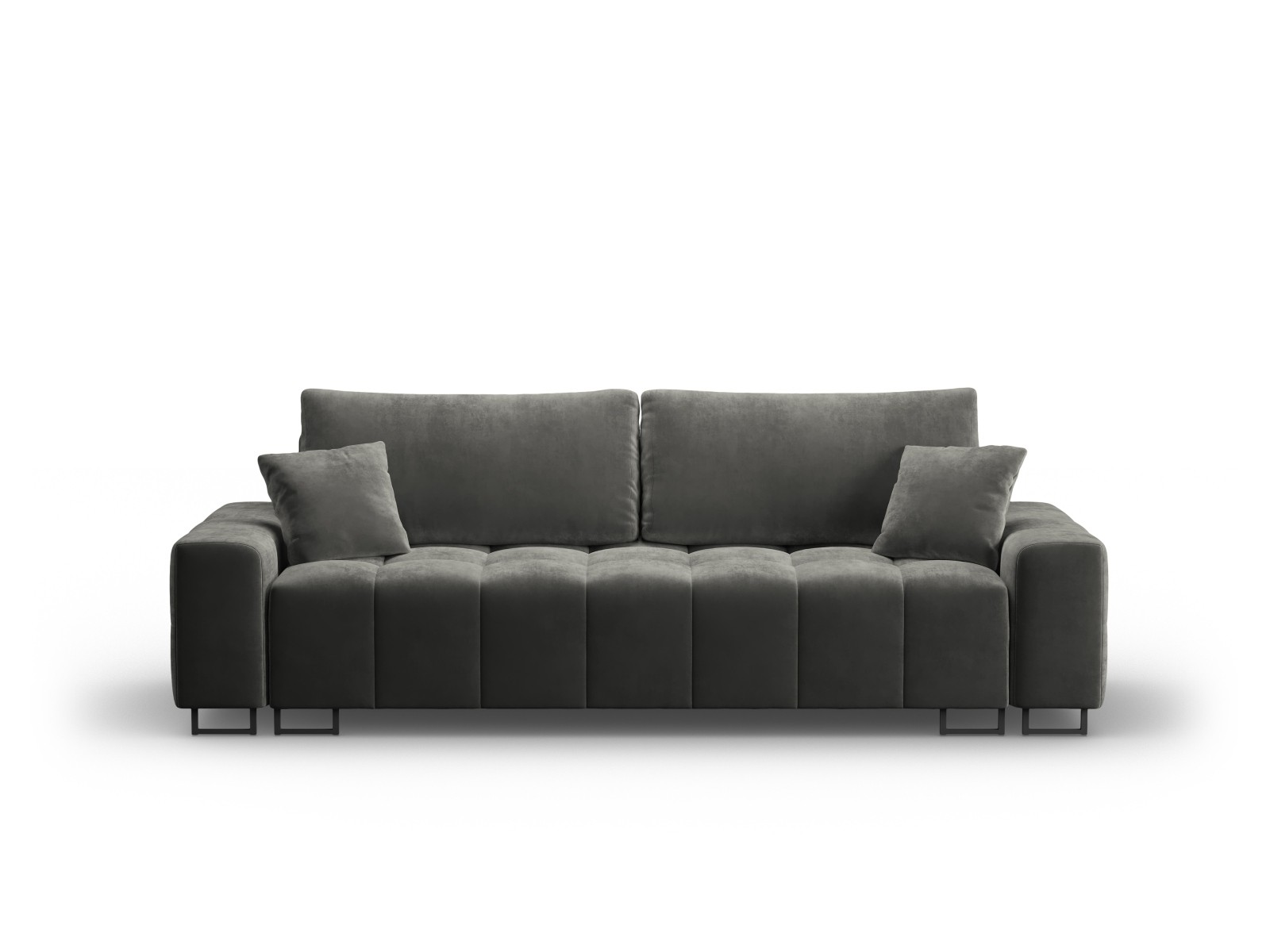 3-Sitzer Velvet Sofa mit Bettfunktion und Box Byron | Bezug Grey | Beinfarbe Black Metal
