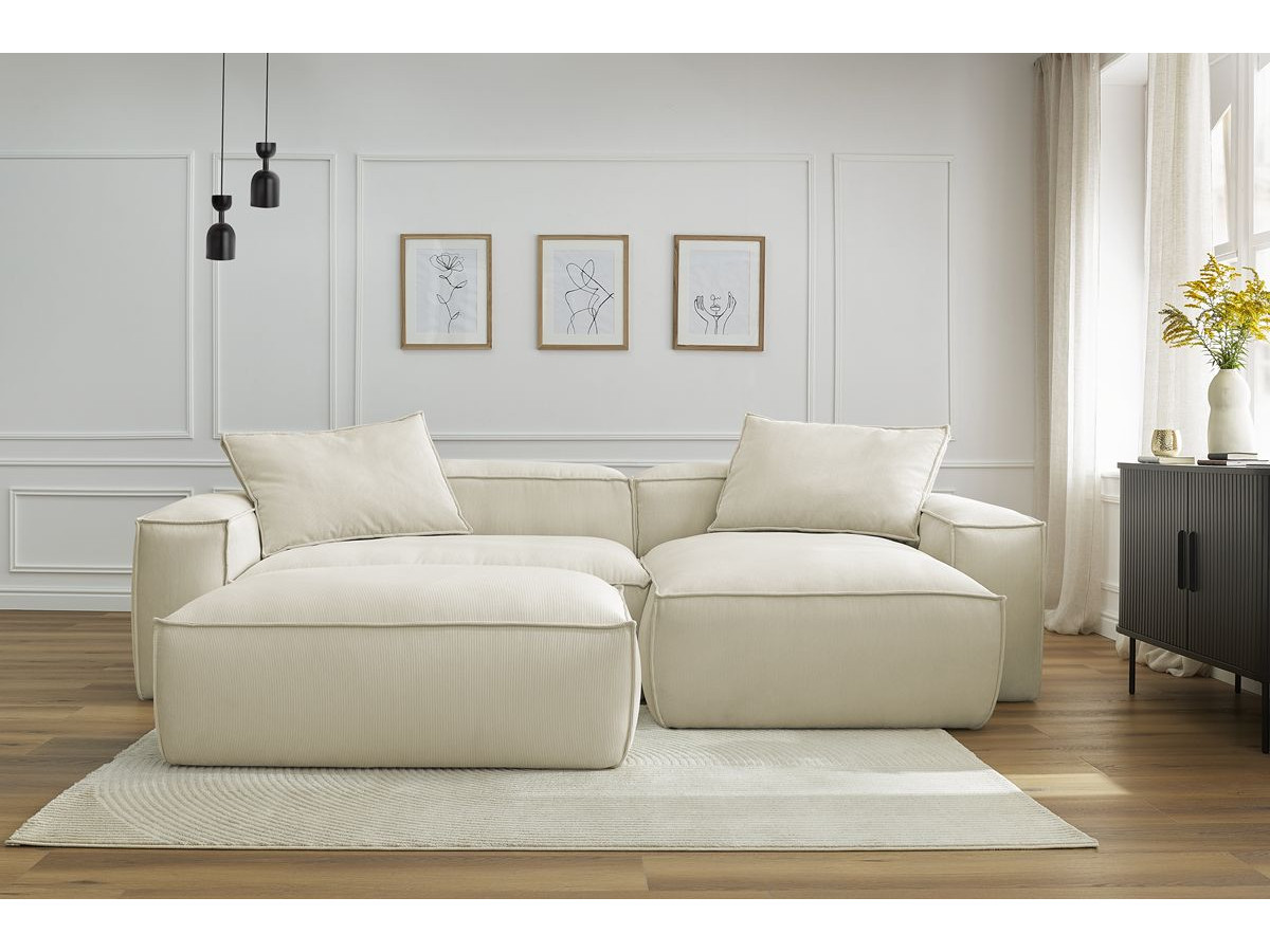 Bobochic Boheme Ecksofa mit Pouf Cordsamt Beige