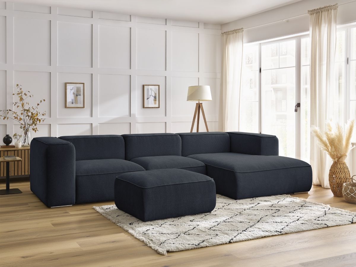 Bobochic Zephyr Ecksofa mit Pouf 349 × 165 cm Strukturstoff Dunkelblau Ecke rechts