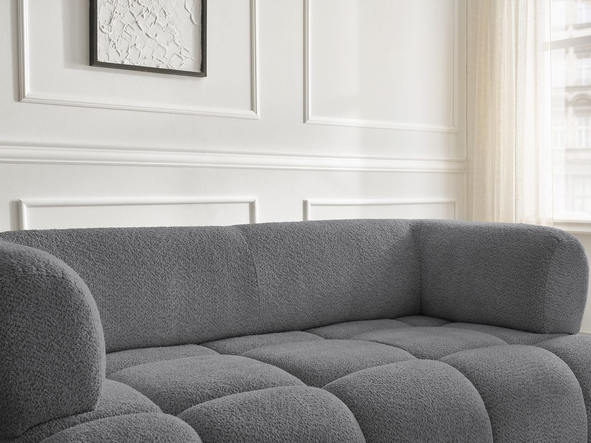 Bobochic Alya Sofa 2-Sitzer mit Pouf Bouclé-Stoff Dunkelgrau