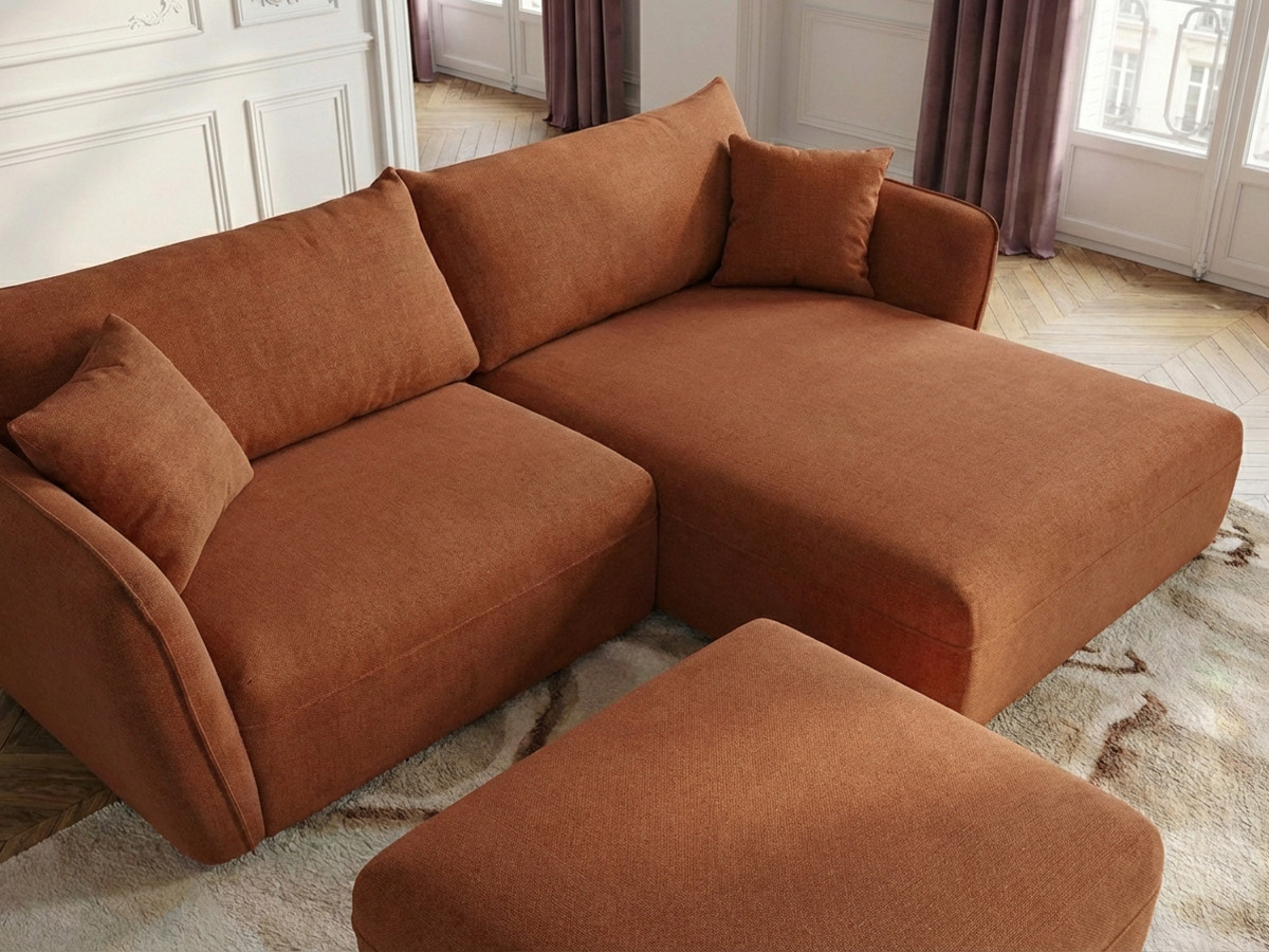 Bobochic Luigi Ecksofa mit Pouf Strukturstoff Orange Ecke rechts
