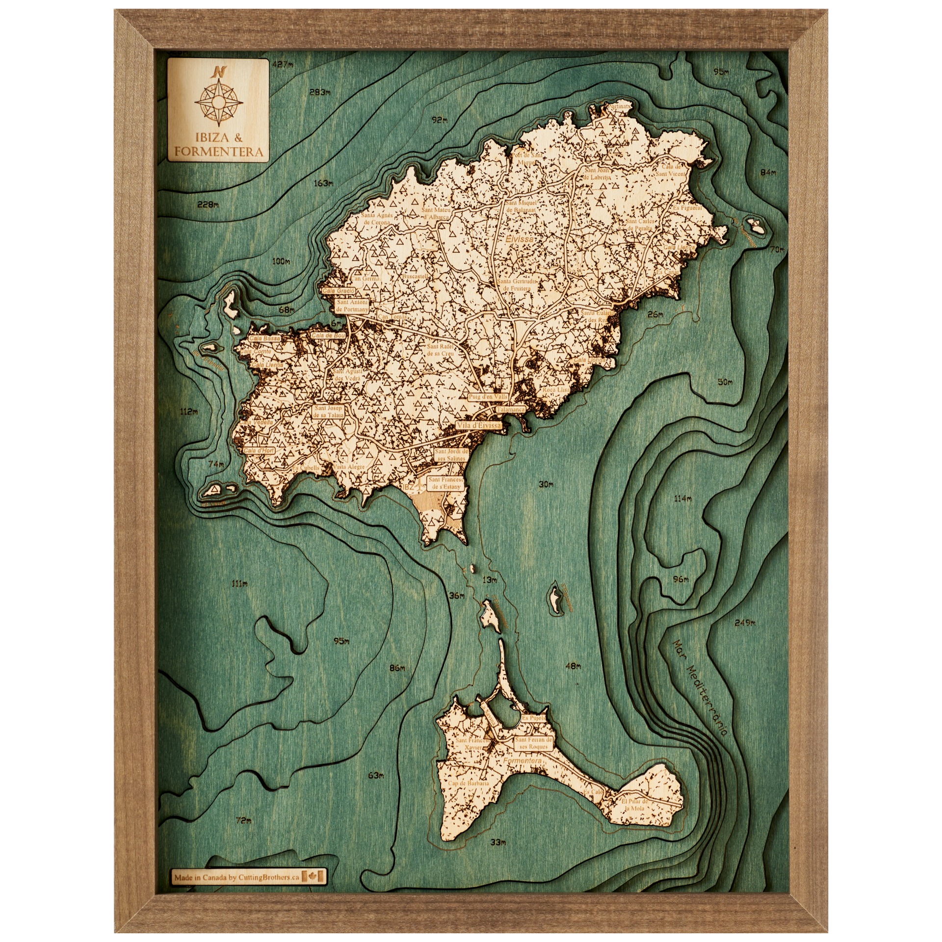 Cutting Brothers 3D Holz-Wandkarte Ibiza Formentera 40.5 x 30.5 moebelfaktor