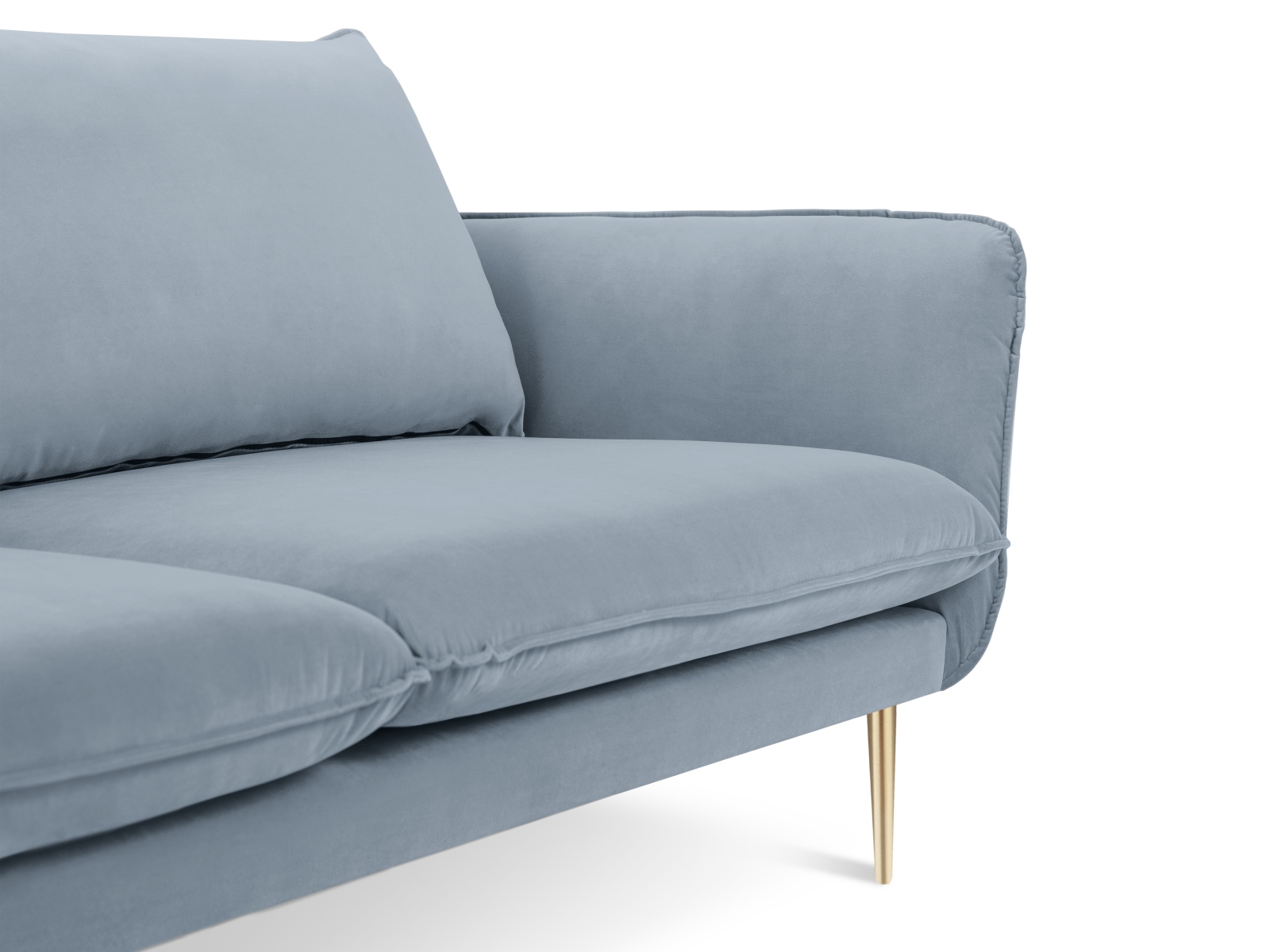 Cosmopolitan Design Sofa Vienna 4-Sitzer Samt Bluvel Hellblau Beine Gold