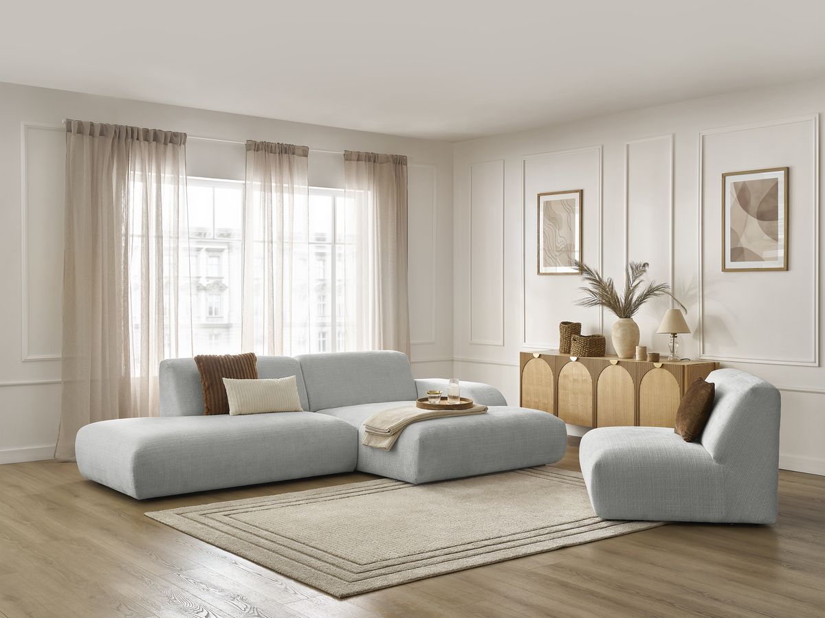 Bobochic Sirius Ecksofa 405 × 170 cm Strukturstoff Hellgrau Ecke rechts