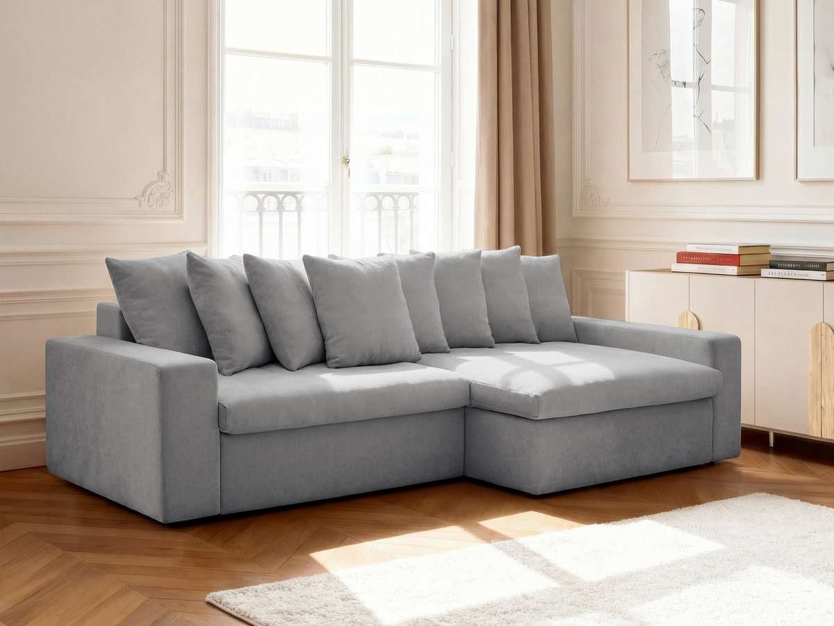 Bobochic Enore Ecksofa 330 × 100 cm Stoff Hellgrau Ecke rechts