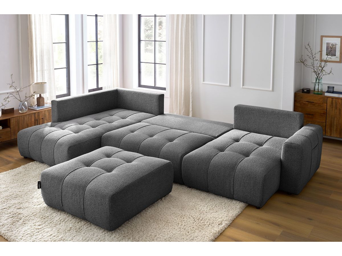 Bobochic Arsene Wohnlandschaft mit Pouf Melange-Stoff Dunkelgrau Ecke rechts