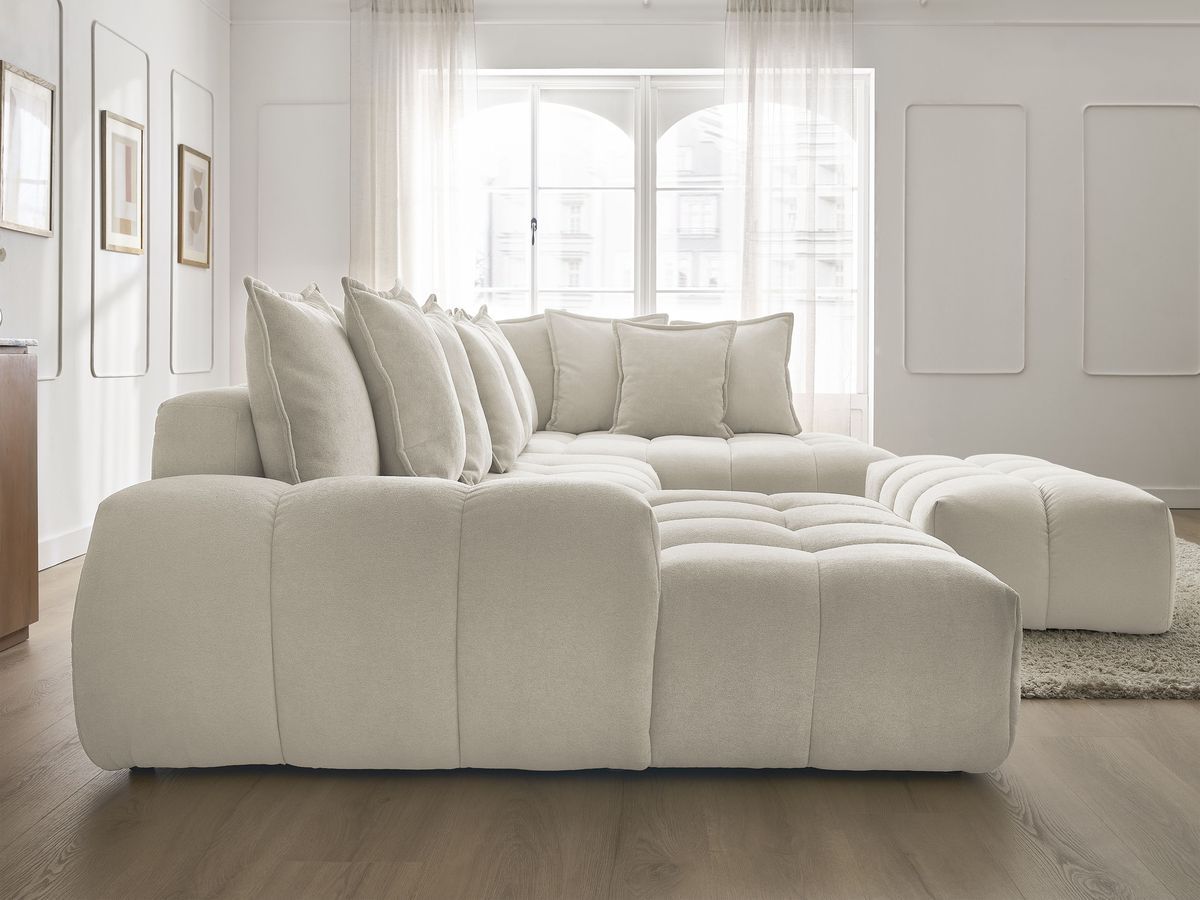 Bobochic Everest Wohnlandschaft mit Pouf, 14 Kissen Strukturstoff Beige Ecke links