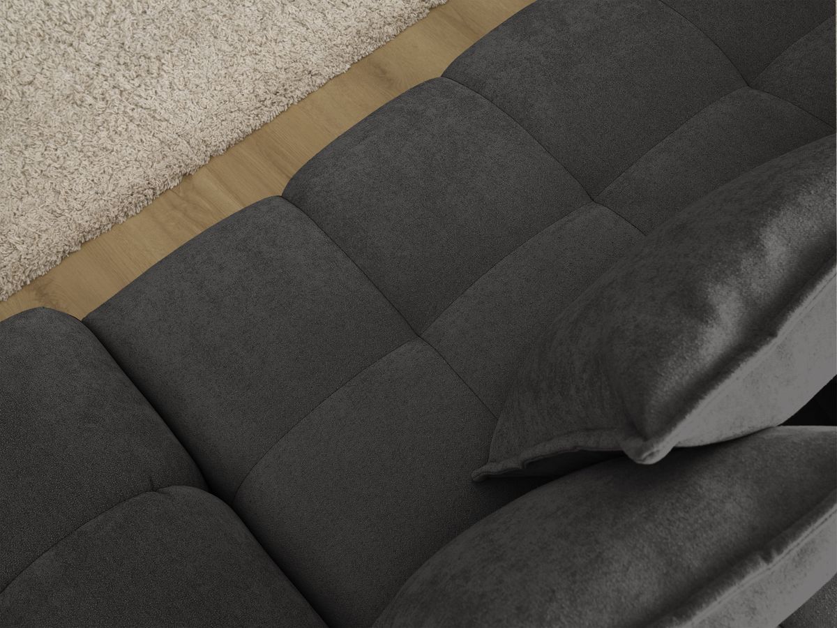 Bobochic Everest Ecksofa mit Schlaffunktion und Bettkasten und Pouf 318 × 180 cm, 7 Kissen Strukturstoff Schwarz Ecke links
