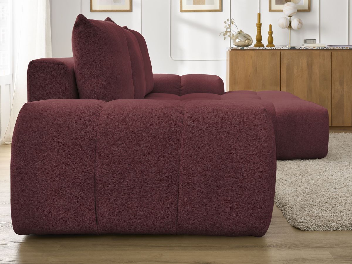 Bobochic Everest Ecksofa mit Schlaffunktion und Bettkasten 318 × 180 cm, 3 Kissen Melange-Stoff Rot Ecke rechts