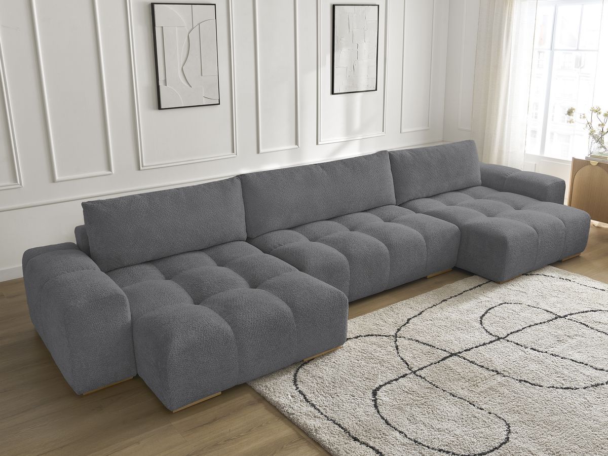 Bobochic Anakin Wohnlandschaft, 3 Kissen Bouclé-Stoff Dunkelgrau