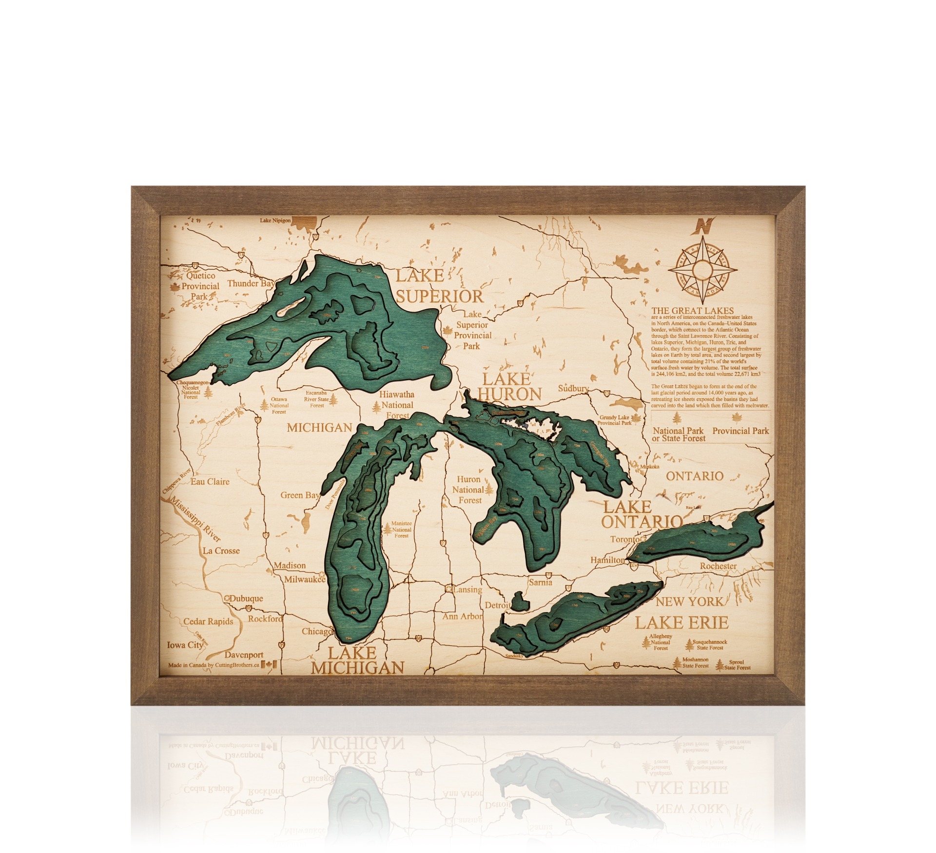 Cutting Brothers 3D Holz-Wandkarte Great Lakes 40.5 x 30.5 moebelfaktor