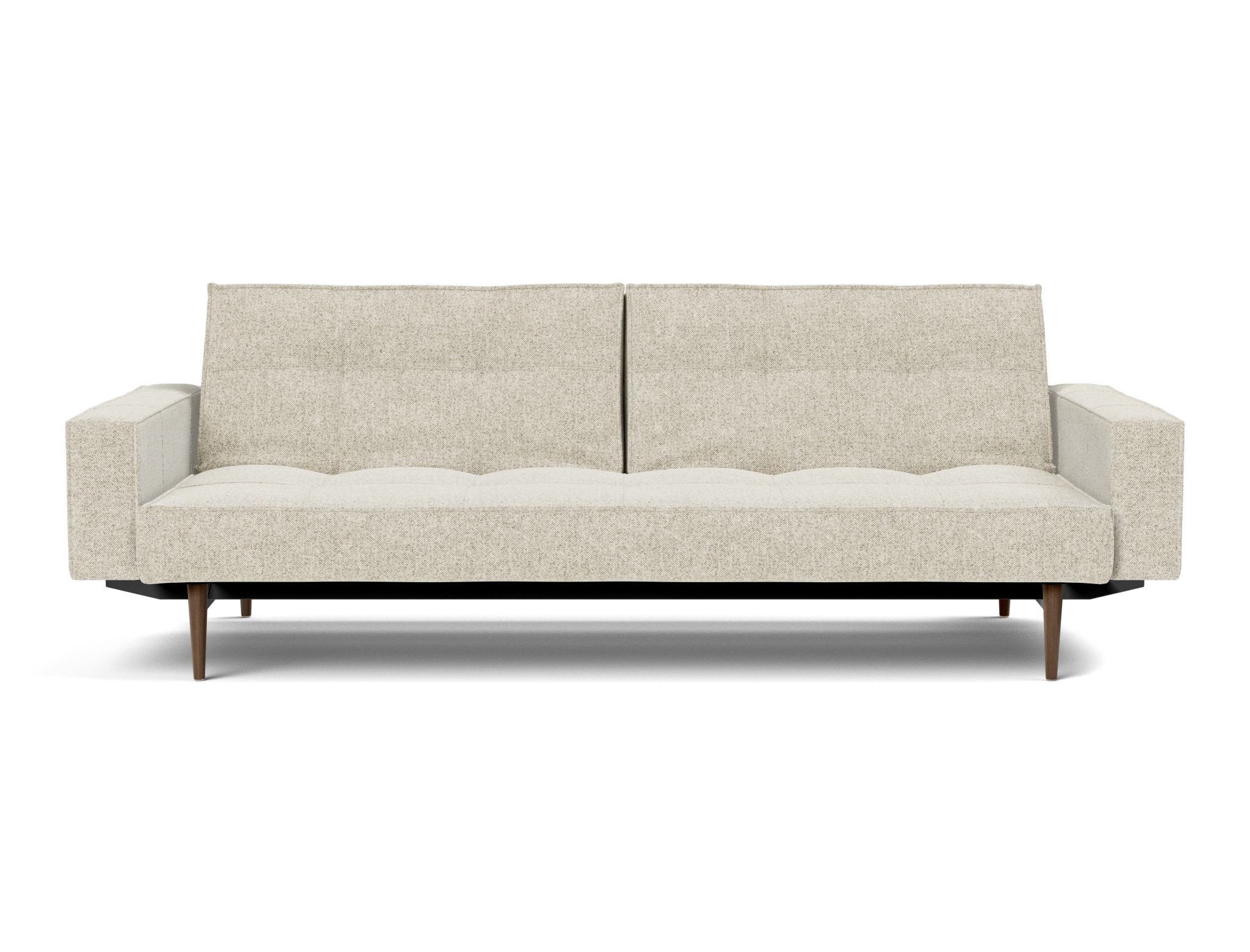 Schlafsofa Splitback mit Armlehnen Strukturierter Stoff Taura 357-Off-White Beine Styletto Eiche dunkel