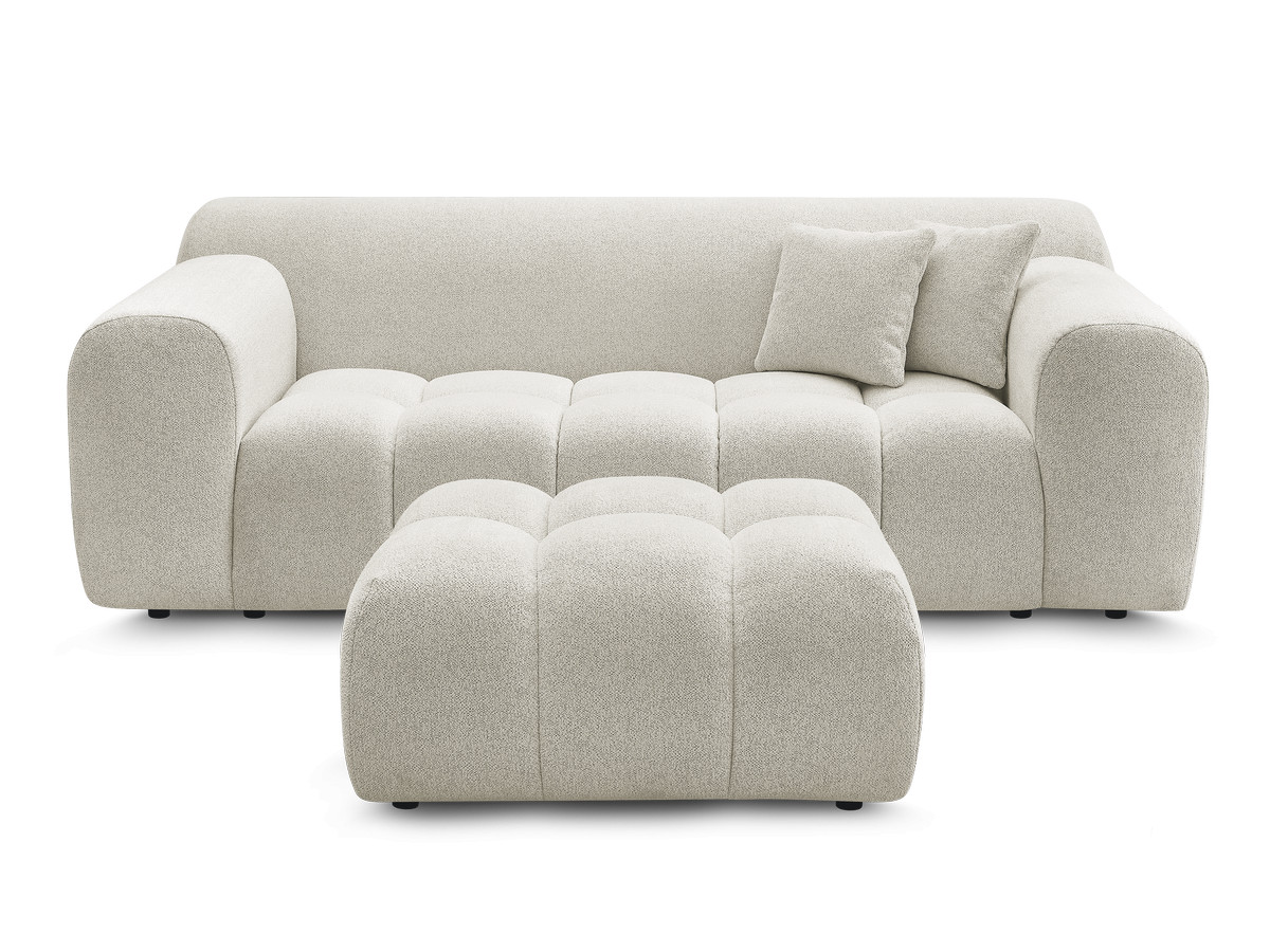 Bobochic Melisse Sofa 2-Sitzer mit Pouf Melange-Stoff Weiß